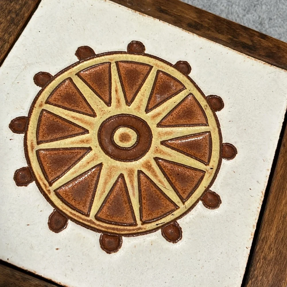 Wall Tile Decor T.J. Crafts Boho Rustic Farmhouse Ceramic Wood Frame
